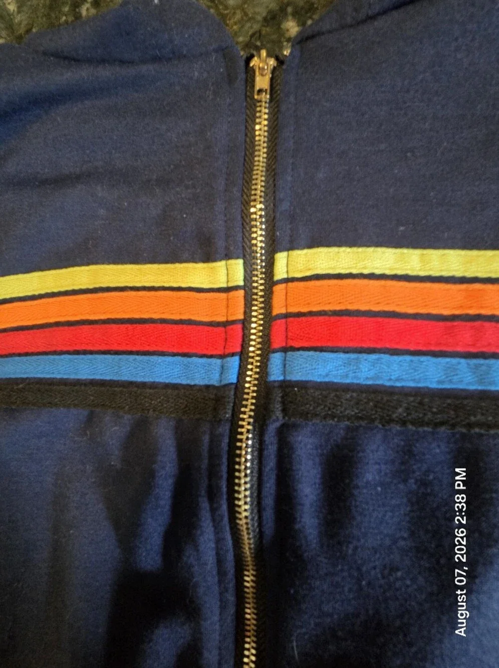 Men's Navy Zip-Up Track Jacket with Rainbow Stripe